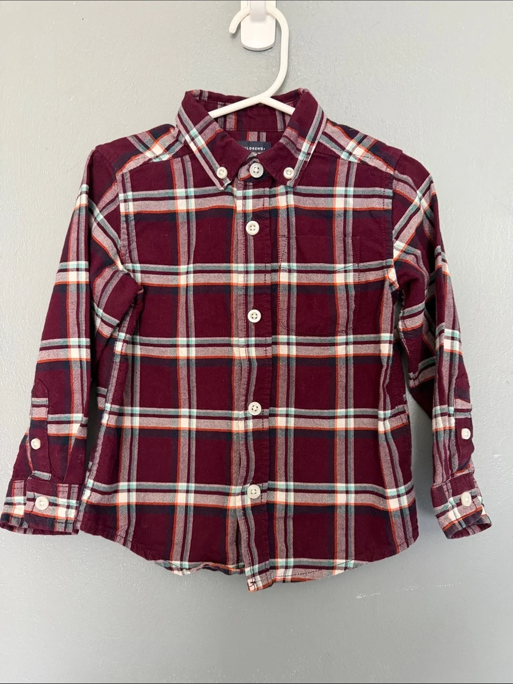The Children's‎ Place Boys Maroon Plaid Shirt 100% Cotton Size 2T
